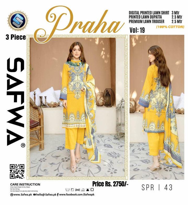 SPR-43 - SAFWA PRAHA COLLECTION 3 PIECE SUIT 2021 - Three Piece Suit-SAFWA -SAFWA Brand Pakistan online shopping for Designer Dresses| SAFWA| DRESS| DESIGN| DRESSES| PAKISTANI DRESSES