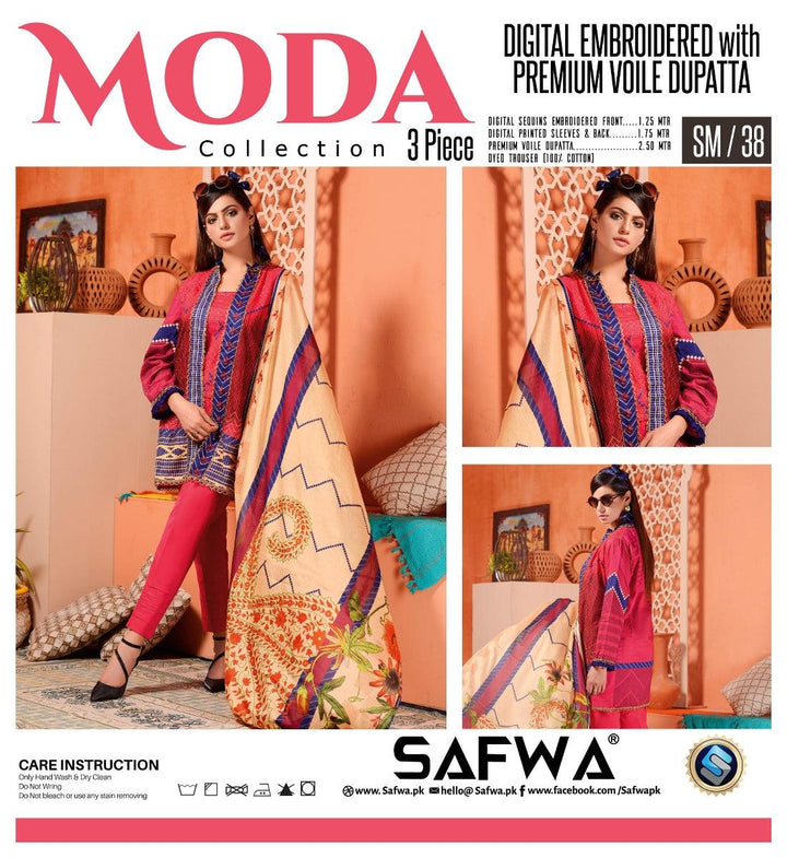 SM-37 - SAFWA EMBROIDERED 3-PIECE MODA COLLECTION 2021  -| SAFWA DRESS DESIGN | DRESSES | PAKISTANI DRESSES | SAFWA BRAND Pakistani online shopping for Designer Dresses