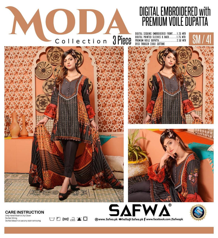 SM-41 - SAFWA EMBROIDERED 3-PIECE MODA COLLECTION 2021  -| SAFWA DRESS DESIGN | DRESSES | PAKISTANI DRESSES | SAFWA BRAND Pakistani online shopping for Designer Dresses