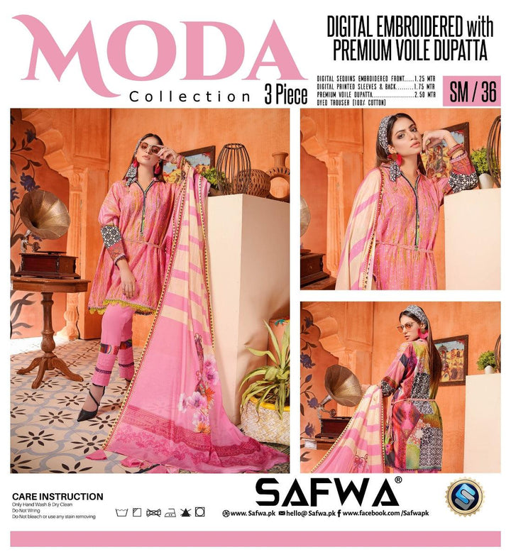SM-36 - SAFWA EMBROIDERED 3-PIECE MODA COLLECTION 2021  -| SAFWA DRESS DESIGN | DRESSES | PAKISTANI DRESSES | SAFWA BRAND Pakistani online shopping for Designer Dresses