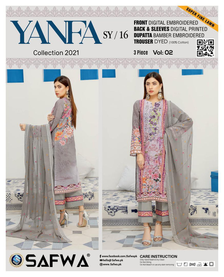 SY-16 - YANFA COLLECTION Vol 2 2021 - Three Piece Suit-SAFWA -SAFWA Brand Pakistan online shopping for Designer Dresses