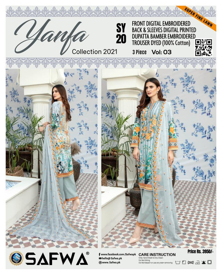 SY-20 - YANFA COLLECTION Vol 3 2021 - Three Piece Suit-SAFWA -SAFWA Brand Pakistan online shopping for Designer Dresses