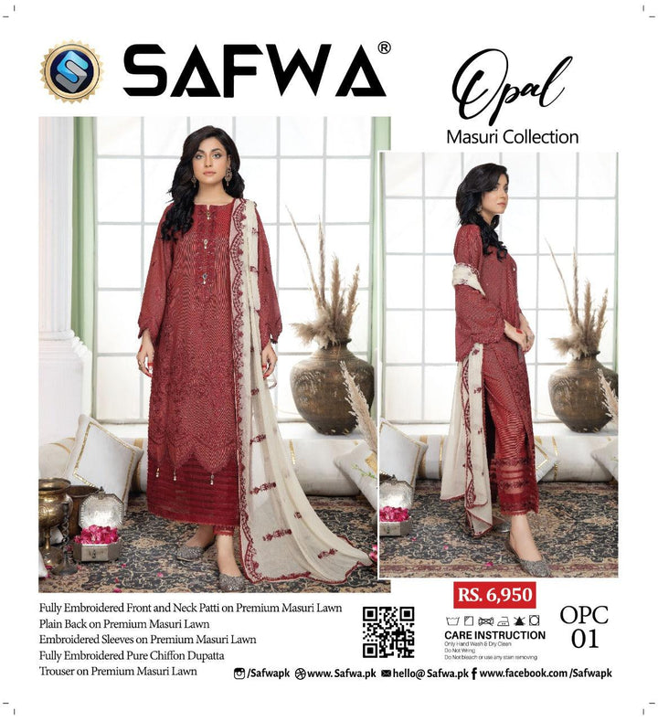 OPC-01 - SAFWA OPAL 3-PIECE COLLECTION VOL 1 Shop Online | Pakistani Dresses | Dresses