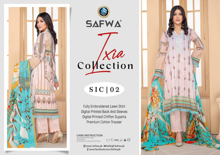 SIC-02 - SAFWA IXIA EMBROIDERED COLLECTION VOL 01 SAFWA | SAFWA 3-PIECE | SAFWA Embroidered Collection | Dresses | Dress Design | Shirts | Kurti