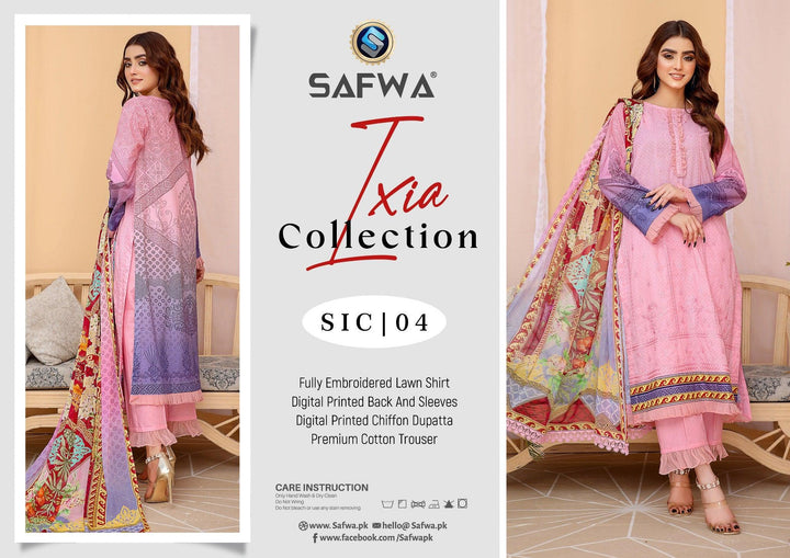 SIC-04 - SAFWA IXIA EMBROIDERED COLLECTION VOL 01 SAFWA | SAFWA 3-PIECE | SAFWA Embroidered Collection | Dresses | Dress Design | Shirts | Kurti