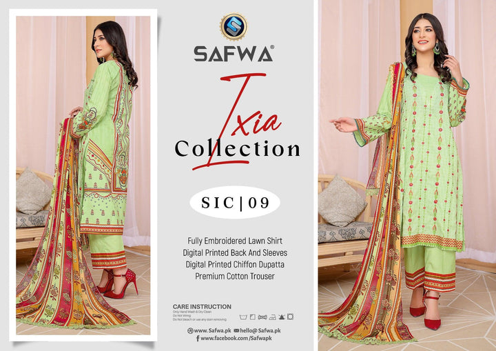 SIC-09 - SAFWA IXIA EMBROIDERED COLLECTION VOL 01 SAFWA | SAFWA 3-PIECE | SAFWA Embroidered Collection | Dresses | Dress Design | Shirts | Kurti