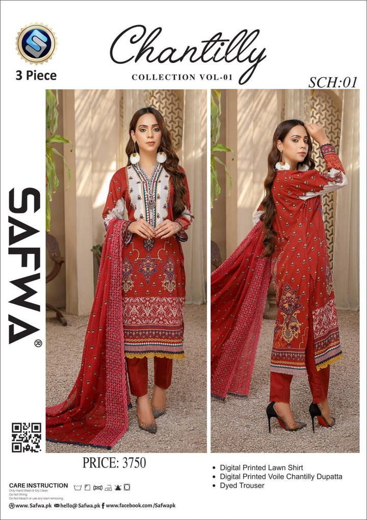 SCH-01 -SAFWA CHANTILLY COLLECTION VOL 01 Dresses | Dress Design | Pakistani Dresses | Online Shopping in Pakistan