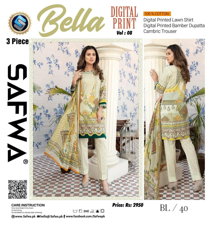 BL-040 - BELLA COLLECTION VOL 08 3 PIECE SUIT 2021-Three Piece Suit-SAFWA -SAFWA Brand Pakistan online shopping for Designer Dresses