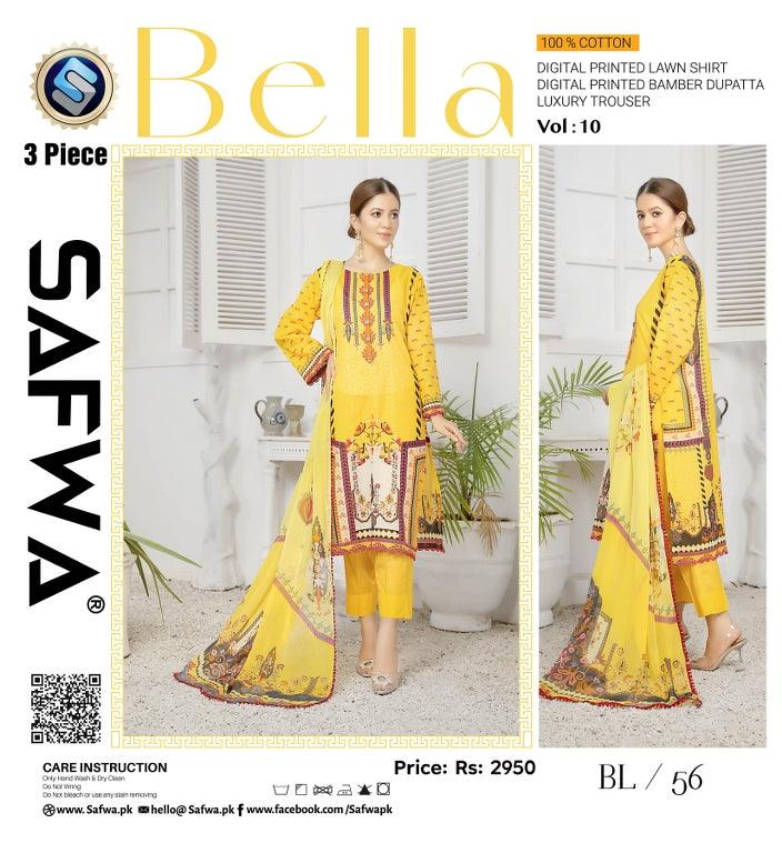 BL-56 - BELLA COLLECTION VOL 10 3 PIECE SUIT 2021-Three Piece Suit-SAFWA -SAFWA Brand Pakistan online shopping for Designer Dresses