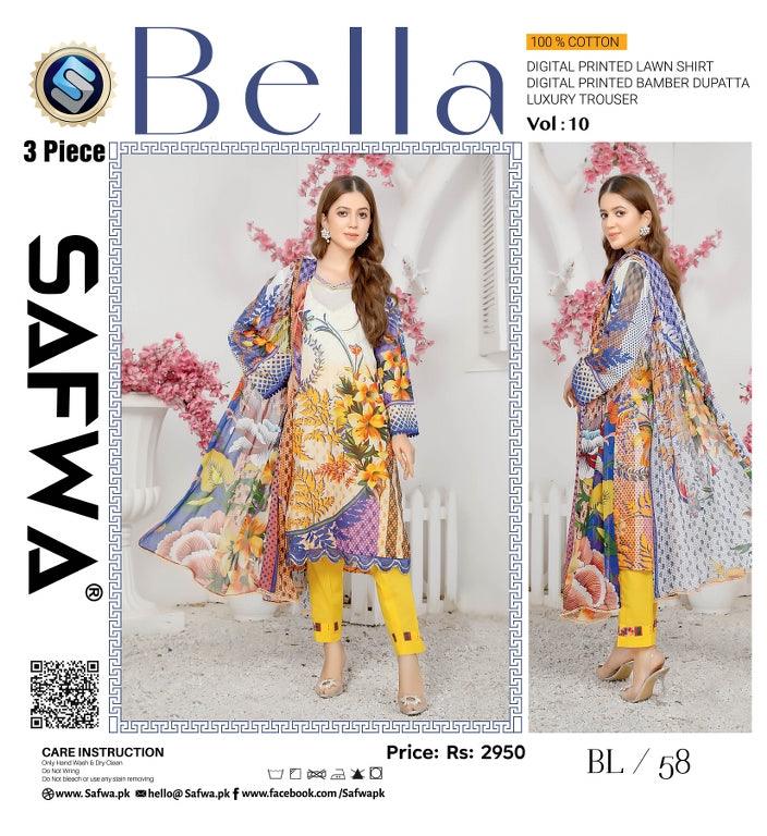 BL-58 - BELLA COLLECTION VOL 10 3 PIECE SUIT 2021-Three Piece Suit-SAFWA -SAFWA Brand Pakistan online shopping for Designer Dresses