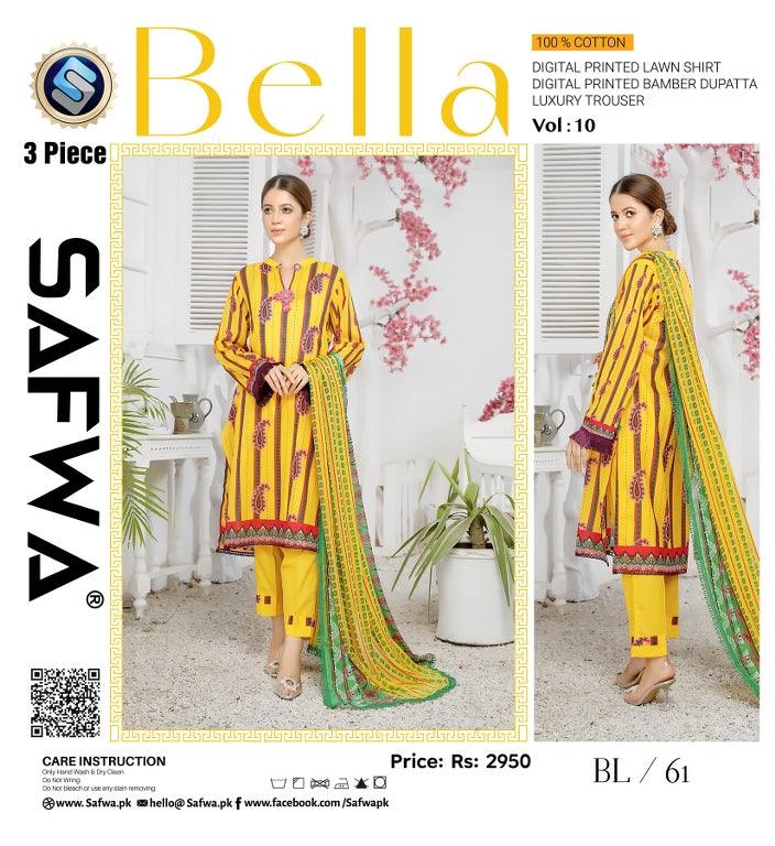 BL-61 - BELLA COLLECTION VOL 10 3 PIECE SUIT 2021-Three Piece Suit-SAFWA -SAFWA Brand Pakistan online shopping for Designer Dresses