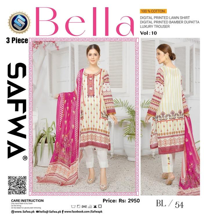 BL-54 - BELLA COLLECTION VOL 10 3 PIECE SUIT 2021-Three Piece Suit-SAFWA -SAFWA Brand Pakistan online shopping for Designer Dresses