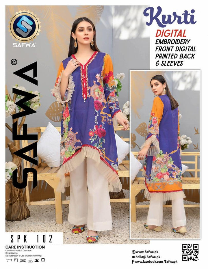 SPK-102- SAFWA DIGTAL PRINTS LAWN COLLECTION- 2021 Safwa-Pakistani Dresses-Dresses-Kurti-Shop Online