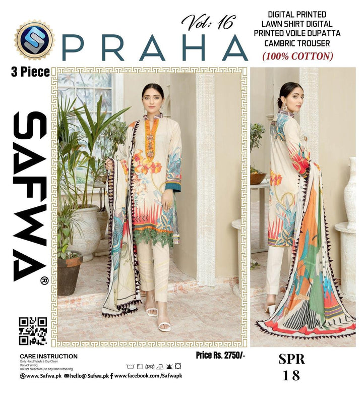 SPR-18 - SAFWA PRAHA COLLECTION 3 PIECE SUIT 2021 - Three Piece Suit-SAFWA -SAFWA Brand Pakistan online shopping for Designer Dresses| SAFWA| DRESS| DESIGN| DRESSES| PAKISTANI DRESSES