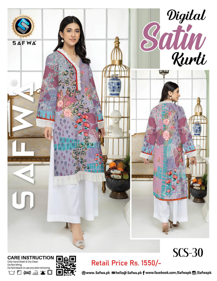   SCS-30- SAFWA COTTON SATIN SHIRT COLLECTION| Kurti | Kameez| Online Shopping | Pakistani Dresses | Dresses| Dress Design | Pakistani Dresses
